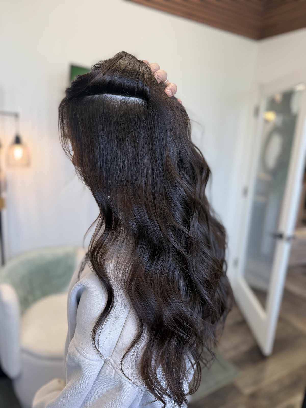 IBE extensions half-up style showing seamless blend